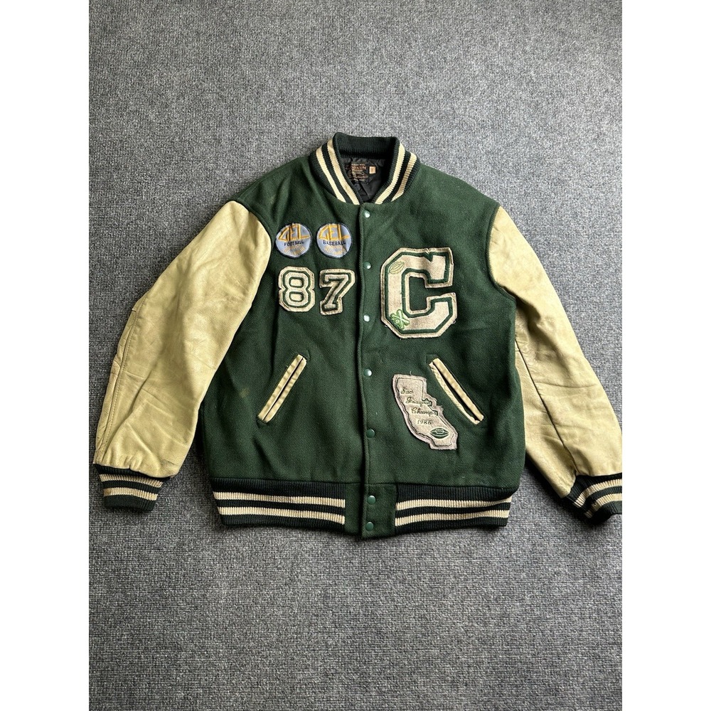 Mens Late 80s-90s Skookum Leather Wool Letterman Varsity Jacket, Size XL